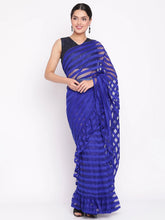 Blue & Black Striped Net Ready to Wear Saree Set-AHSRBLBT-SET-21-FF